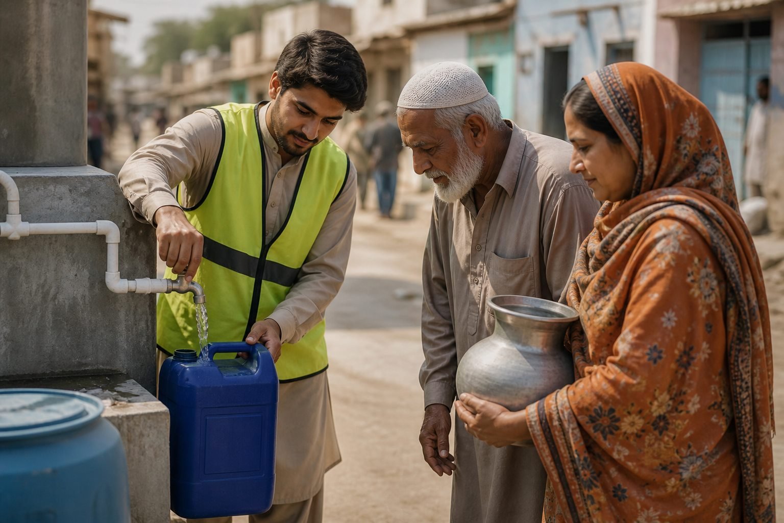 AI-generated realistic Pakistani clean water support scene