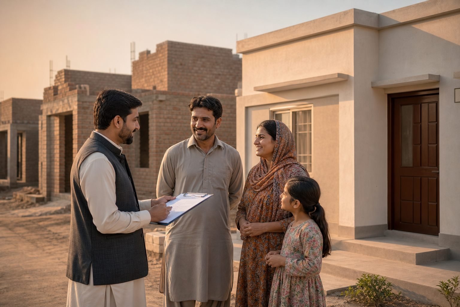 AI-generated realistic Pakistani housing support scene